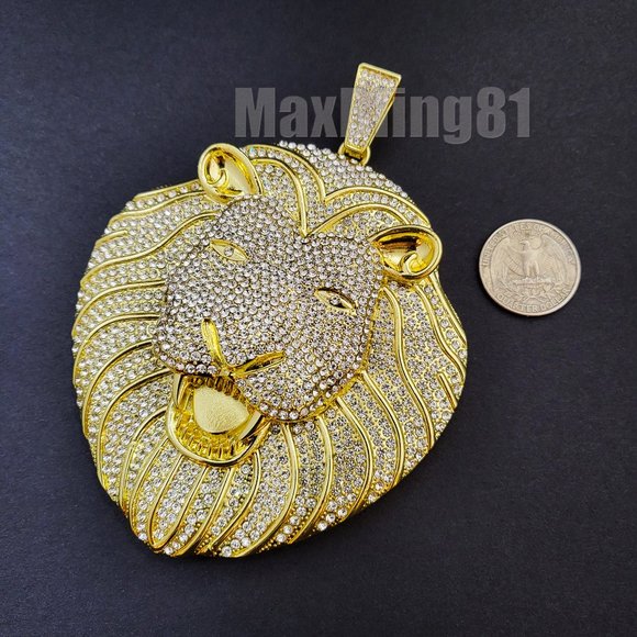 HIP HOP JEWELRY ICED LAB DIAMOND JUMBO SIZE LION HEAD BLING RAPPER CHARM PENDANT - Picture 2 of 4